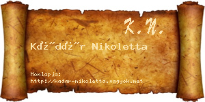 Kádár Nikoletta névjegykártya
